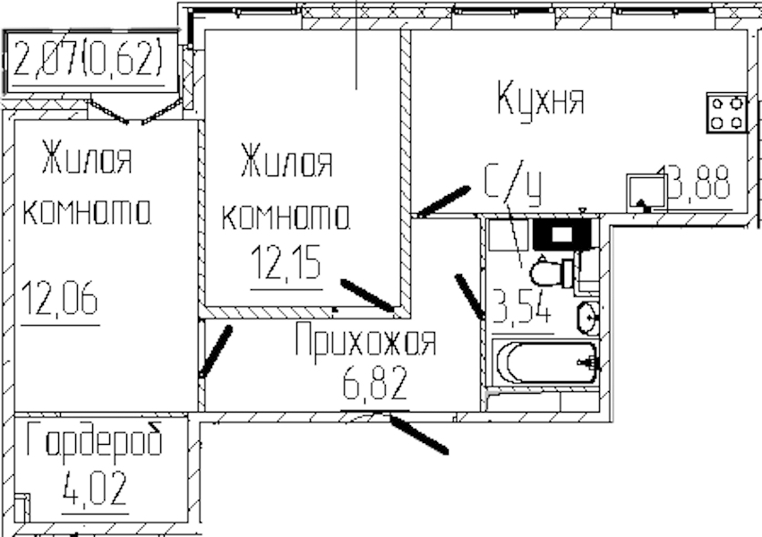 2-комнатная квартира 53.09 м², 3/8 эт., ЖК «SERTOLOVO PARK»